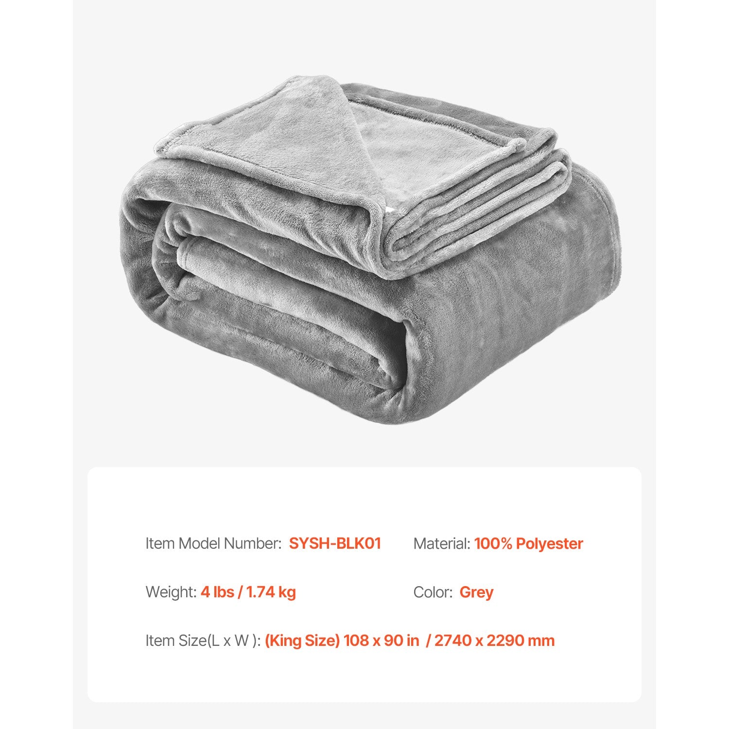 King Size Blanket 108 X 90 Inches Lightweight Throw Blanket for Bed Grey