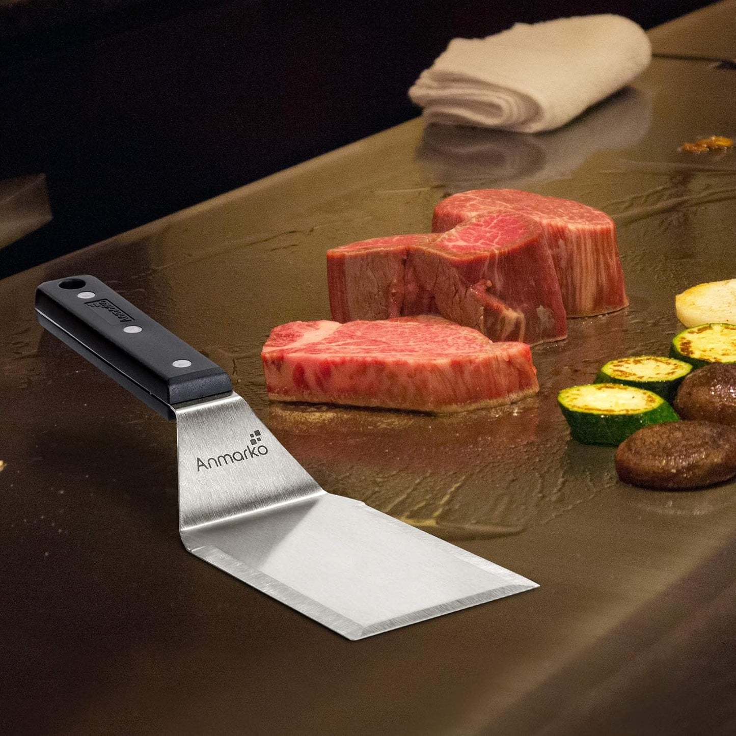 Grill Spatula Set - Long Metal Spatula Spatula - Griddle Scraper and Pancake Flipper or Pizza Spatula - Offset Spatula - Stainless Steel Utensil Great for BBQ Grill Flat Top