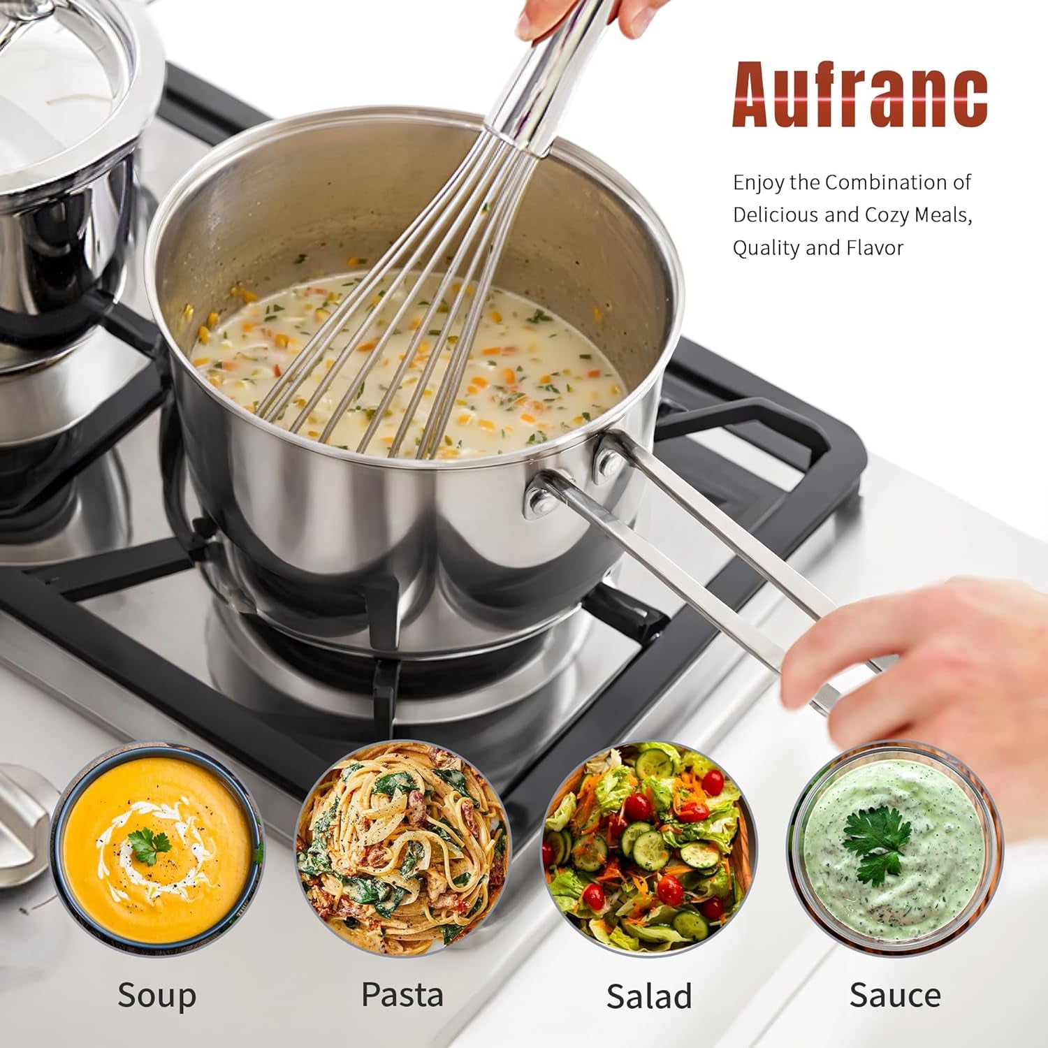 6Pcs Stainless Steel Pots and Pans Set - Nonstick Scratch Resistant Cookware