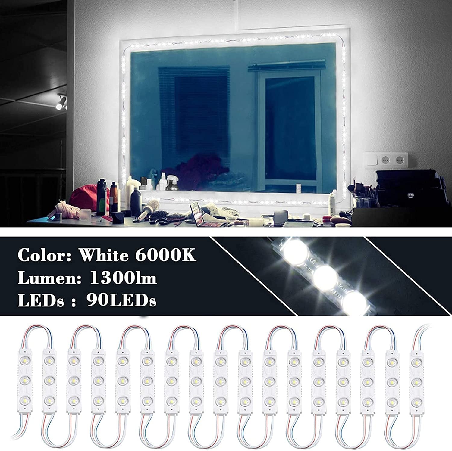 LED Vanity Mirror Lights with RF Remote, Dimmable Hollywood Style 13Ft(4M), Bathroom Waterproof, for Full Body Mirror, Makeup Mirror, Vanity Mirror, Bathroom Mirror(Mirror Not Include)