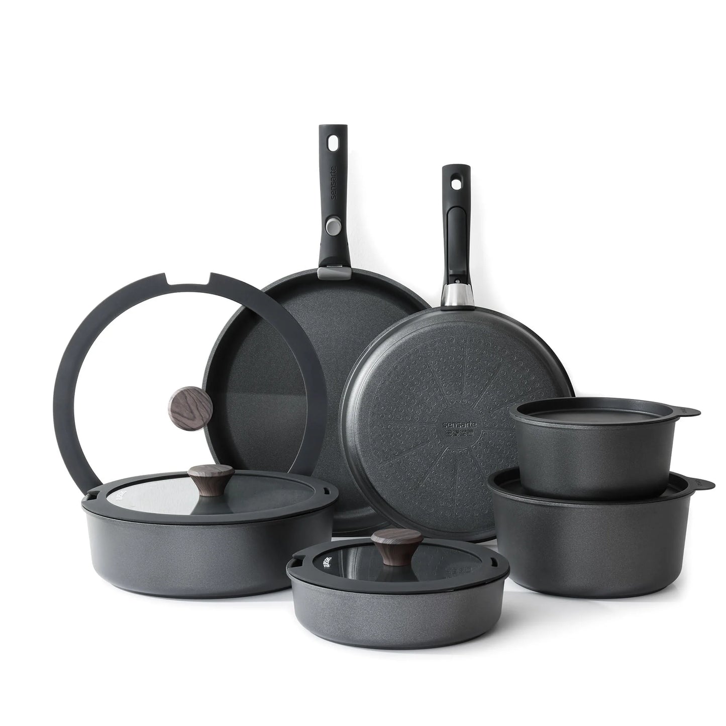Nonstick Pots and Pans Set with Detachable Handle, 18Pcs Induction Kitchen Cookware Set Stackable, Dishwasher/Oven Safe(Black)