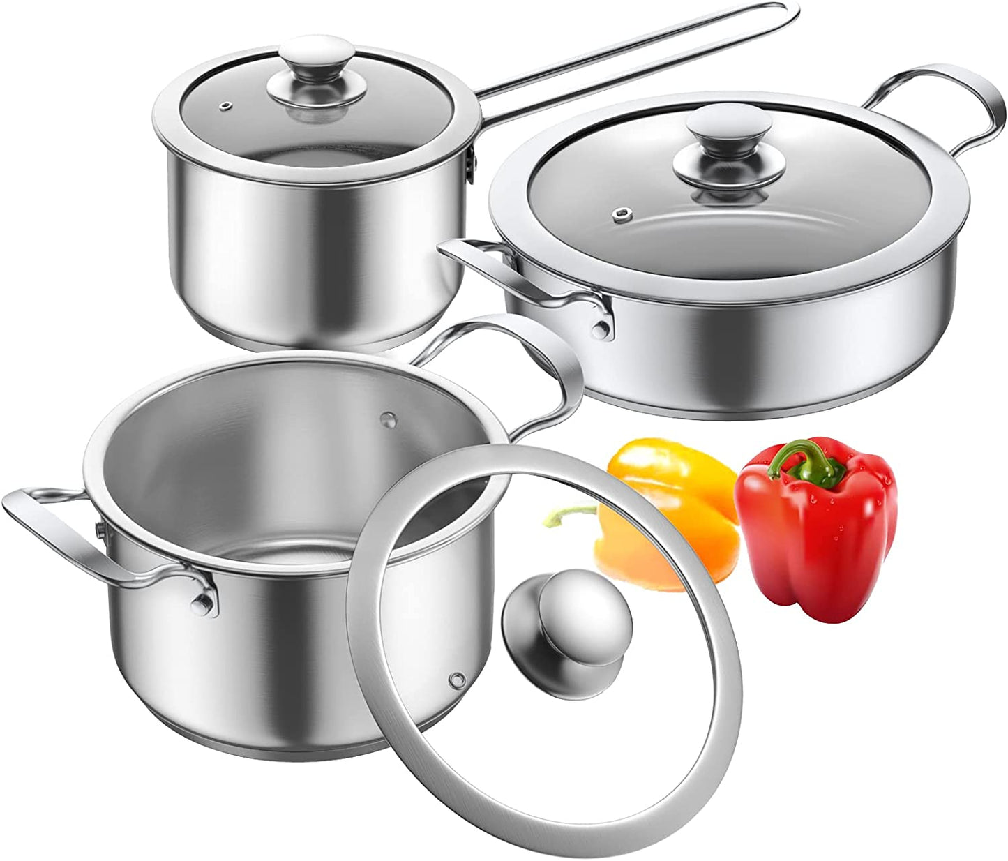 6Pcs Stainless Steel Pots and Pans Set - Nonstick Scratch Resistant Cookware