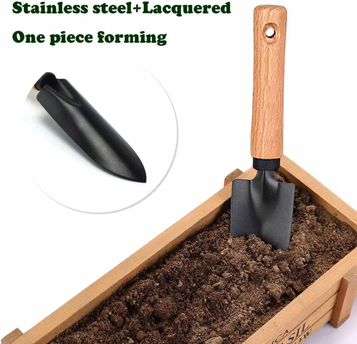 Conventional Garden Tools Minimalism Gardening Tool Set with Wood Handle, Succulent Plant Transplant Trowel, 3 Pieces Include 1 Narrow Trowel,1 Wide Trowel and 1 Garden Rake
