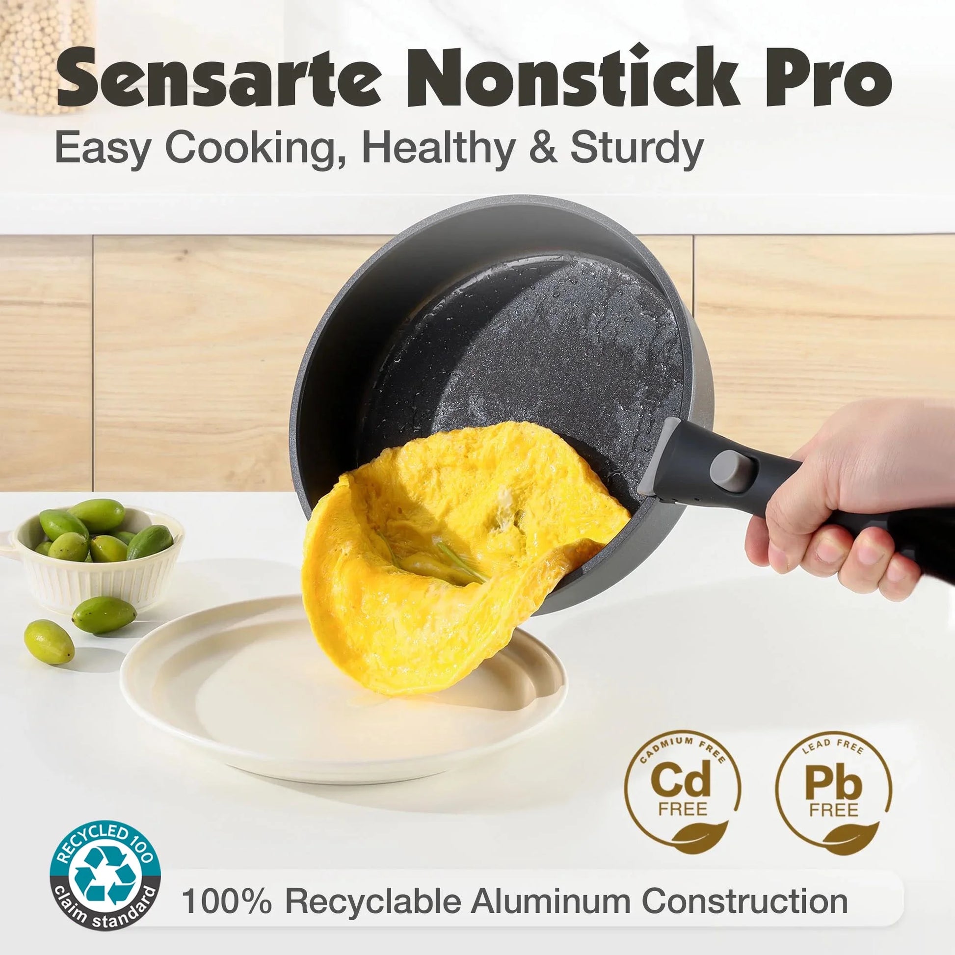 Nonstick Pots and Pans Set with Detachable Handle, 18Pcs Induction Kitchen Cookware Set Stackable, Dishwasher/Oven Safe(Black)