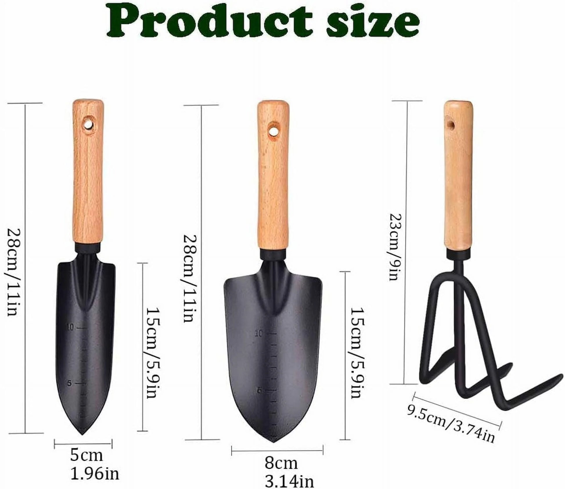 Conventional Garden Tools Minimalism Gardening Tool Set with Wood Handle, Succulent Plant Transplant Trowel, 3 Pieces Include 1 Narrow Trowel,1 Wide Trowel and 1 Garden Rake