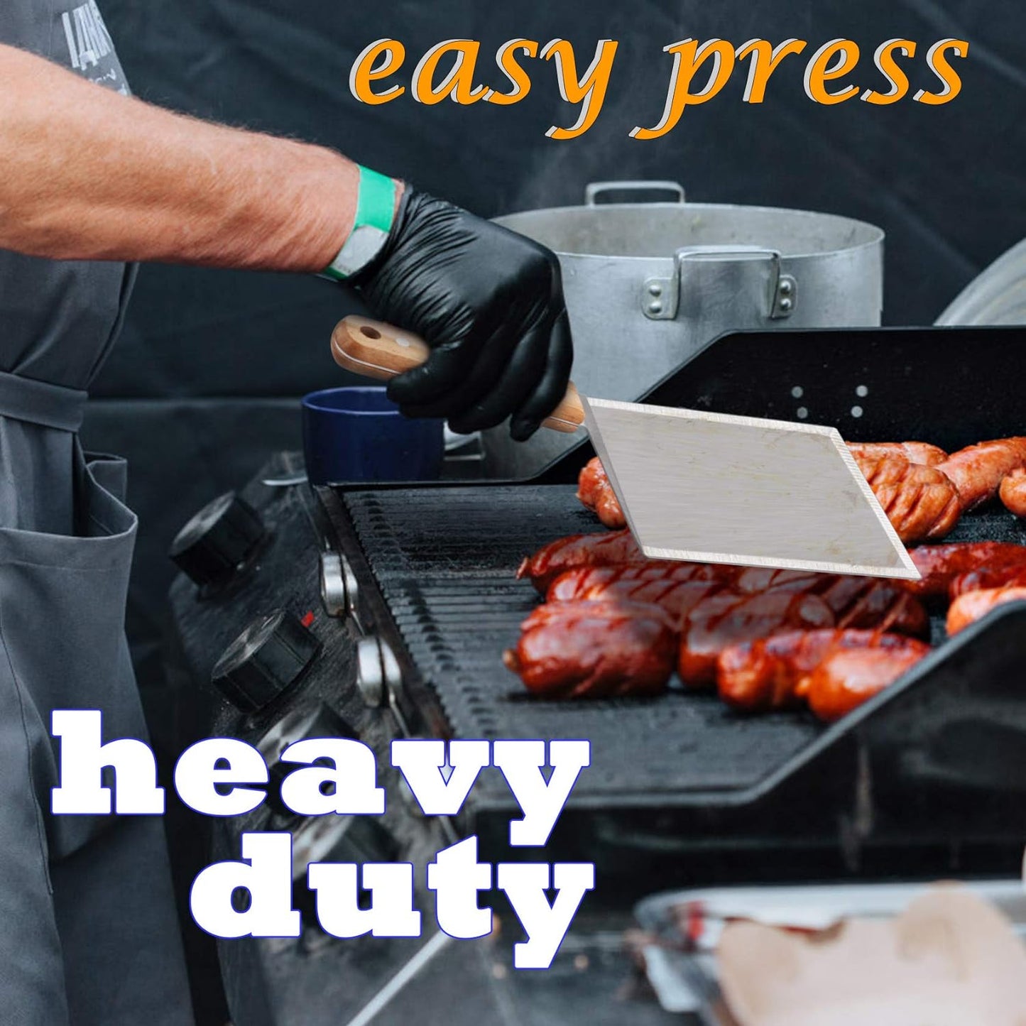 Metal Spatula Set of 2,  Stainless Steel Griddle Hamburger Spatula, as Barbecue Turner Grilling BBQ Griddle Accessories, Triple Rivets & 2 X S Hook, Heavy Duty & Easy Press