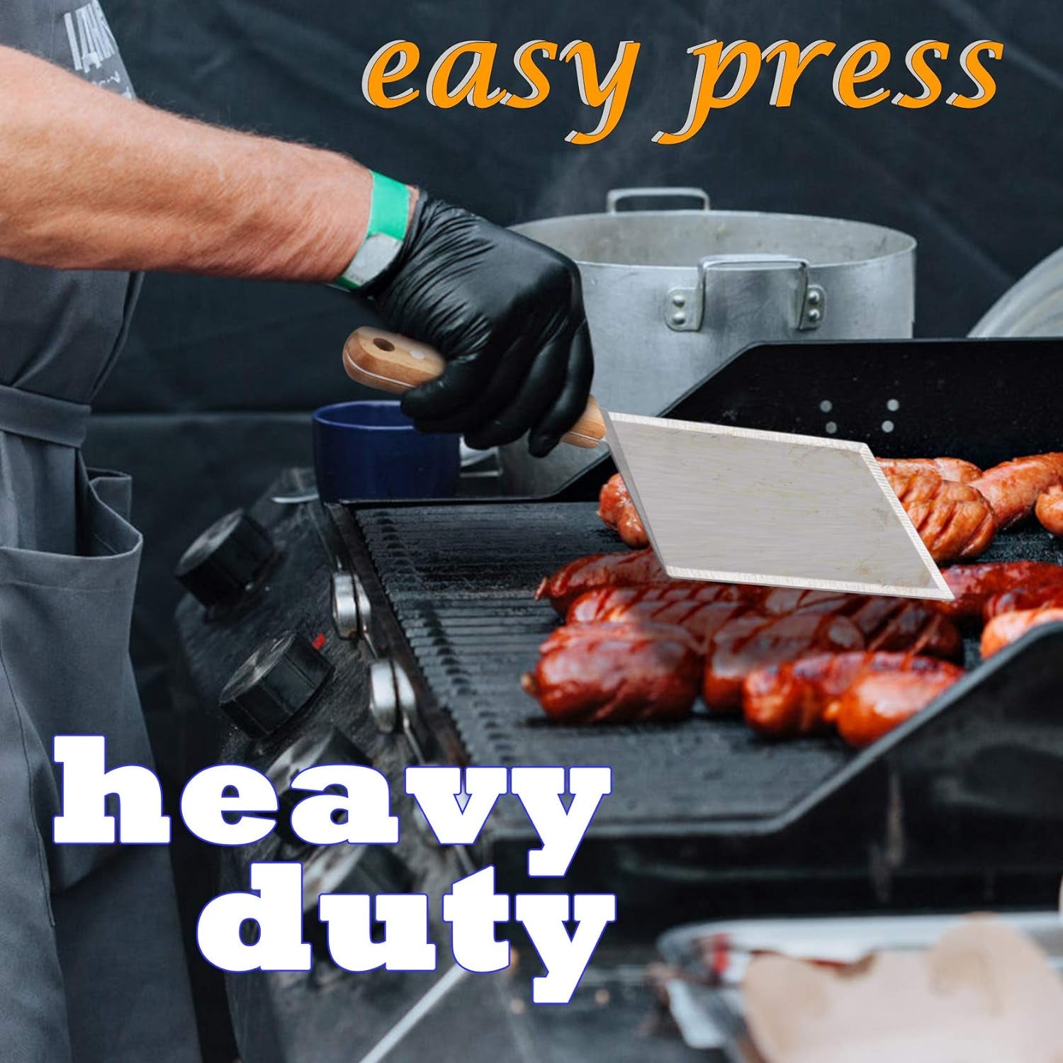 Metal Spatula Set of 2,  Stainless Steel Griddle Hamburger Spatula, as Barbecue Turner Grilling BBQ Griddle Accessories, Triple Rivets & 2 X S Hook, Heavy Duty & Easy Press