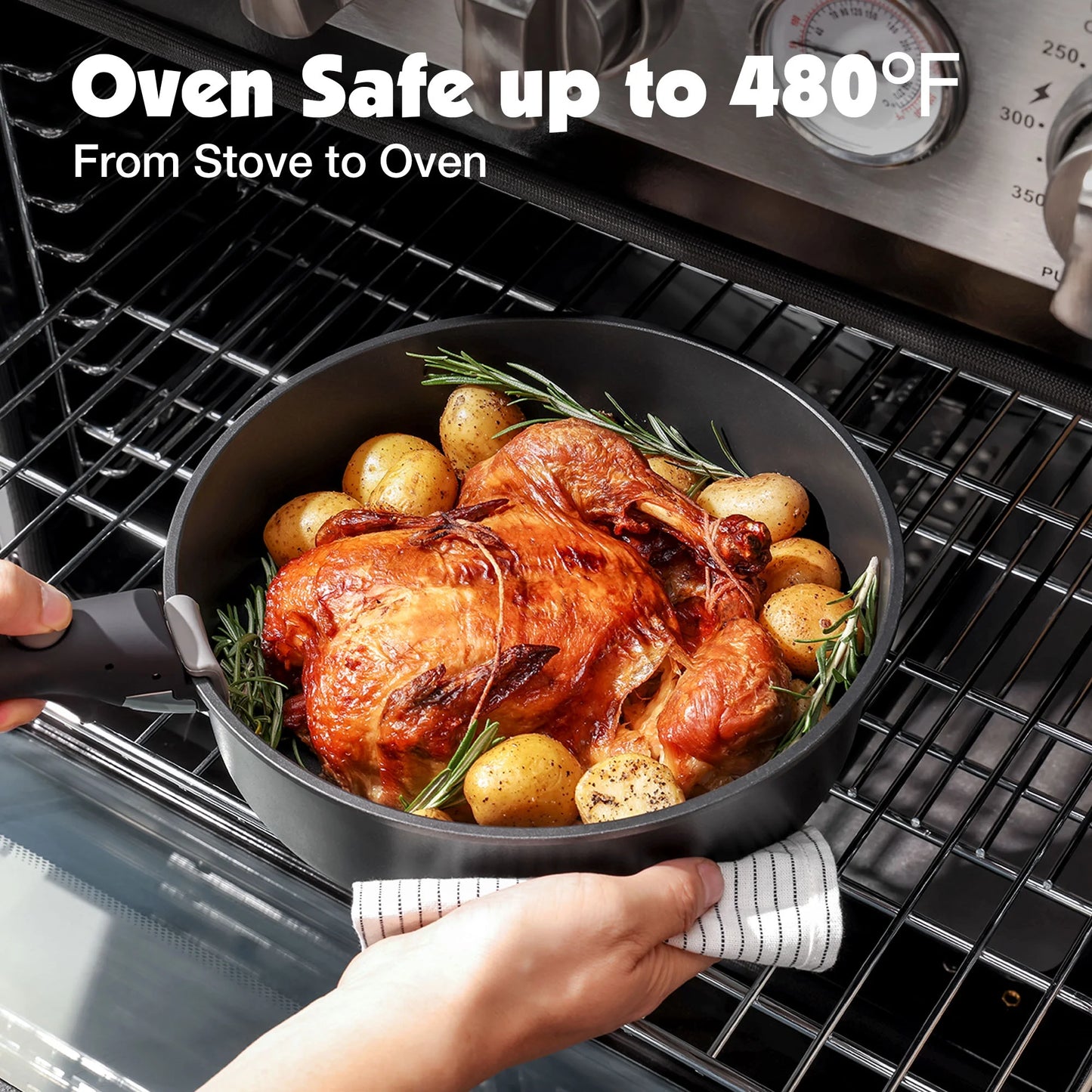 Nonstick Pots and Pans Set with Detachable Handle, 18Pcs Induction Kitchen Cookware Set Stackable, Dishwasher/Oven Safe(Black)