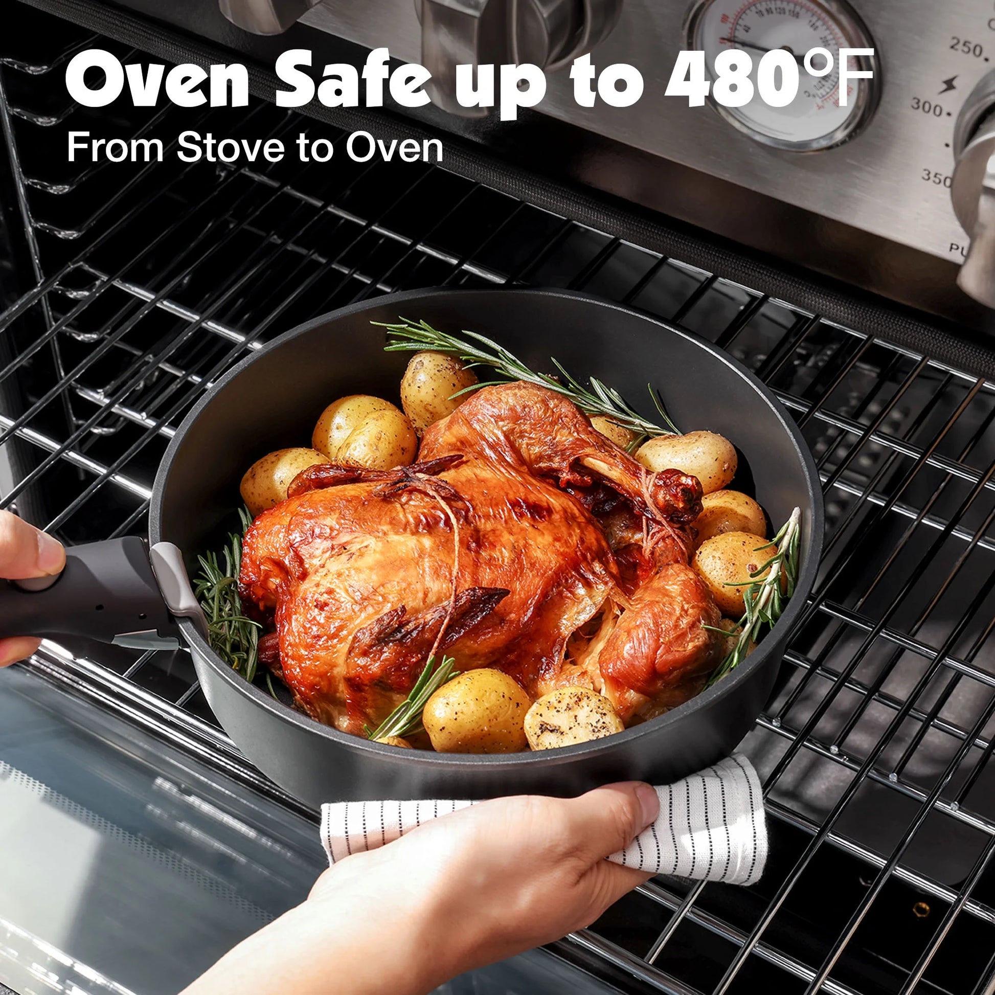 Nonstick Pots and Pans Set with Detachable Handle, 18Pcs Induction Kitchen Cookware Set Stackable, Dishwasher/Oven Safe(Black)