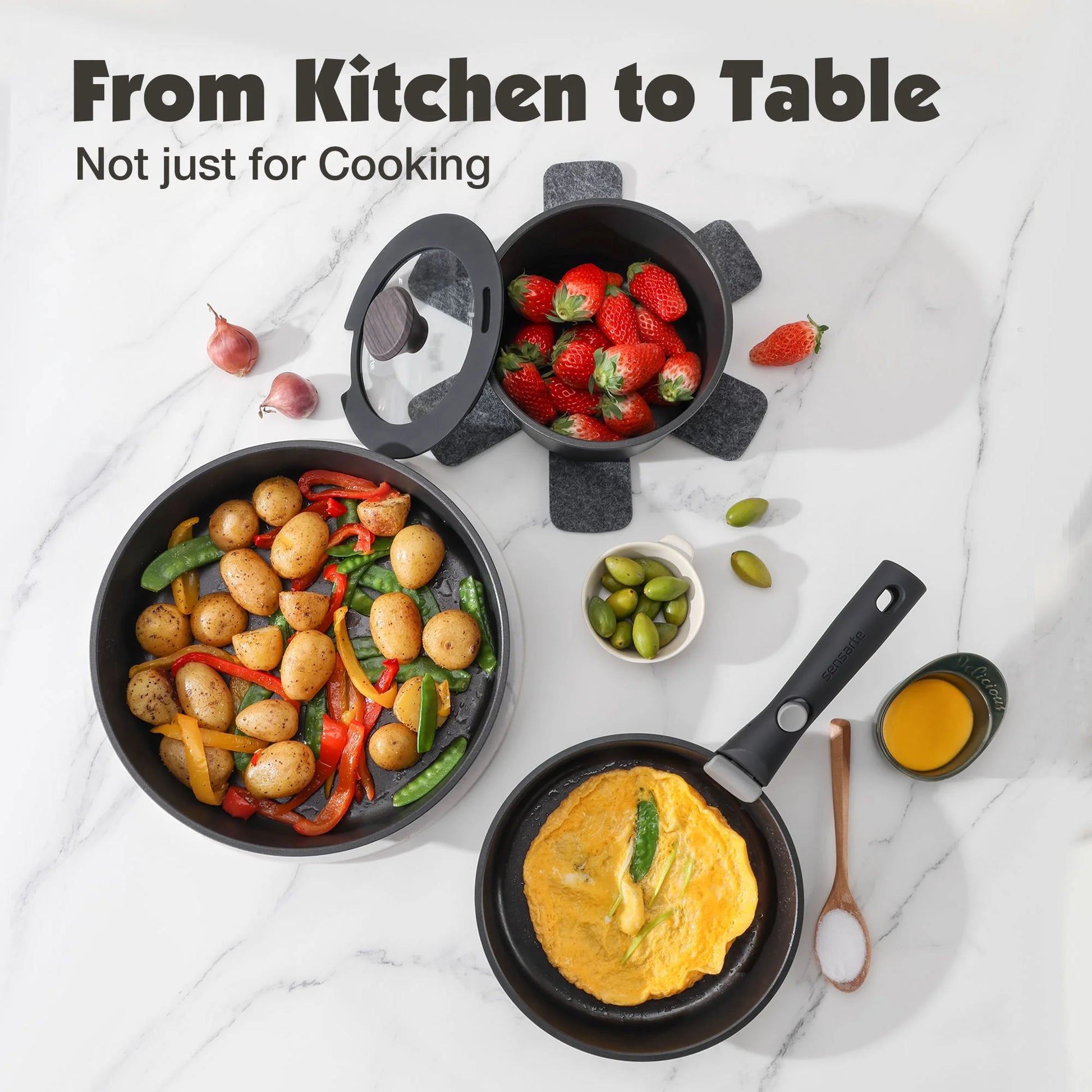 Nonstick Pots and Pans Set with Detachable Handle, 18Pcs Induction Kitchen Cookware Set Stackable, Dishwasher/Oven Safe(Black)